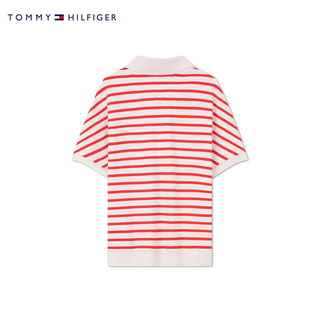 TOMMY HILFIGER24春夏女装莱赛尔微弹条纹宽松V字领短袖POLO衫76J4692 红白条纹44Q L （：120-130斤）