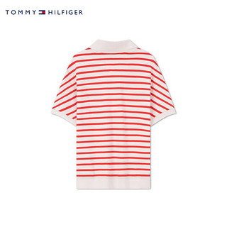 TOMMY HILFIGER24春夏女装莱赛尔微弹条纹宽松V字领短袖POLO衫76J4692 红白条纹44Q L （：120-130斤）