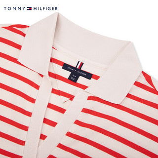 TOMMY HILFIGER24春夏女装莱赛尔微弹条纹宽松V字领短袖POLO衫76J4692 红白条纹44Q L （：120-130斤）