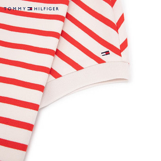 TOMMY HILFIGER24春夏女装莱赛尔微弹条纹宽松V字领短袖POLO衫76J4692 红白条纹44Q L （：120-130斤）