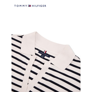 TOMMY HILFIGER24春夏女装莱赛尔微弹条纹宽松V字领短袖POLO衫76J4692 黑白条纹FAP L （：120-130斤）