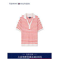 TOMMY HILFIGER24春夏女装莱赛尔微弹条纹宽松V字领短袖POLO衫76J4692 红白条纹44Q XS （：80-100斤）