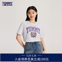 TOMMY JEANS24春季女纯棉美式复古徽章印花宽松短袖T恤DW0DW17824 白色YBR XS