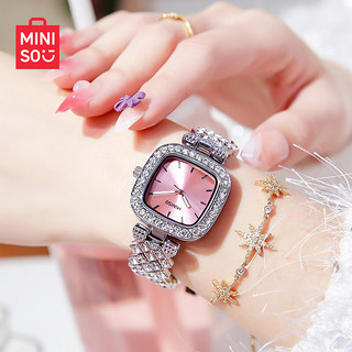 名创优品（MINISO）时尚镶钻方形手表女士防水小表盘机械风女表商务十大品牌腕表
