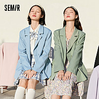 Semir 森马 西装外套女春秋2021款黑色宽松女装薄款韩版紫色西服小个子