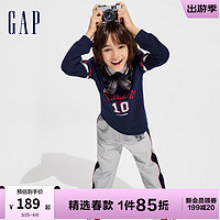 Gap 盖璞 男童2024春季logo数字撞色条长袖polo衫儿童装890483 海军蓝 110cm(XXS) 亚洲尺码