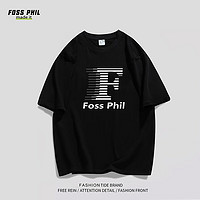 Foss Phil 短袖男士夏季宽松百搭休闲印花打底衫纯棉t恤男装F0012黑色3XL