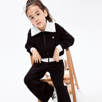 little MO&Co.两件套装 little moco童装24春装男女童卫衣外套直筒长裤卫裤 黑色  120/60