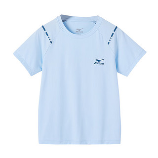 美津浓（MIZUNO）童装短袖拼接T恤夏季纯棉圆领男童透气上衣T3036   浅蓝色 130