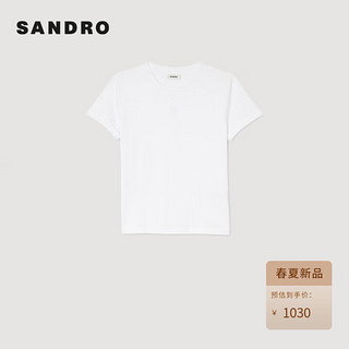SANDRO2024春夏女装日常简约双S刺绣白色T恤上衣SFPTS01292 10/白色 0