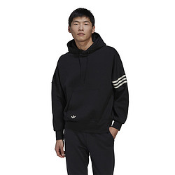 adidas 阿迪达斯 originals Logo印花图案条纹抽绳连帽长袖卫衣 男款 黑色 HM1871