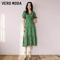 VERO MODA 连衣裙2023夏季新款时尚碎花长裙泡泡袖V领收腰裙子女▲