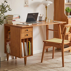 JIAYI 家逸 北欧实木书房书桌办公桌家用卧室电脑桌创意学习桌写字台 樱桃木色单人桌