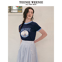 TEENIE WEENIE TeenieWeenie小熊女装2024春夏新款时髦撞色圆领短袖T恤印花上衣