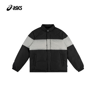 ASICS亚瑟士 男子羽绒服保暖运动复古休闲外套时尚百搭 黑色/灰色 XL