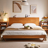 JIAYI 家逸 实木床双人床1.8米卧室床北欧极简原木风主卧成人大床 1.8米樱桃木色