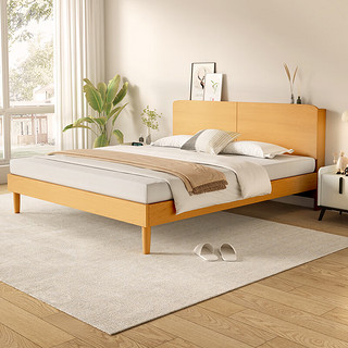 KUKa 顾家家居 原木风板木床双人床卧室小户型PT7763B奶油灰 板木款 1.2*2.0