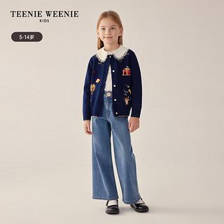 Teenie Weenie Kids小熊童装24早春女童圆领提花针织毛衣开衫 藏青色 130cm