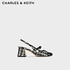 CHARLES&KEITH24春法式拼色方头粗跟玛丽珍鞋CK1-60361507 BLACK TEXTURED黑色纹理 38