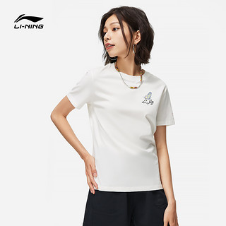 LI-NING 李宁 短袖女士夏季新款女装圆领上衣休闲体恤纯棉正肩半袖运动T恤