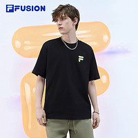 FILA 斐乐 FUSION斐乐潮牌情侣款针织短袖T男2024夏新款多彩纯棉T恤女