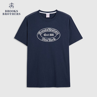 布克兄弟（BrooksBrothers）男士24春夏棉圆领字母图案针织T恤 B475-深蓝色 M