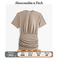 Abercrombie & Fitch 女装 24春夏美式辣妹修身设计感褶皱圆领连衣裙 356765-1 灰褐色 S/165
