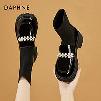 DAPHNE 达芙妮 袜靴女瘦瘦弹力靴英伦风粗跟厚底增高短筒马丁靴4622404066 黑色（单里） 34