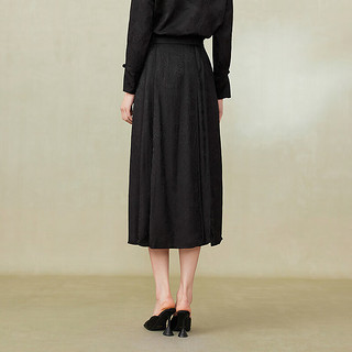 菲妮迪品牌半身裙2024春季国风流苏设计感缎面优雅黑色半裙女 黑色 S