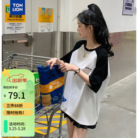 唐狮 TONLION女圆领插肩袖前胸左胸字母短袖T恤WP 黑色 S