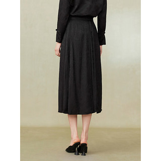 菲妮迪品牌半身裙2024春季国风流苏设计感缎面优雅黑色半裙女 黑色 M
