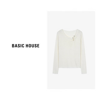 百家好（Basic House）休闲纯色针织衫女春季设计感长袖套头上衣-B0624H5N112 粉色 S85-100斤