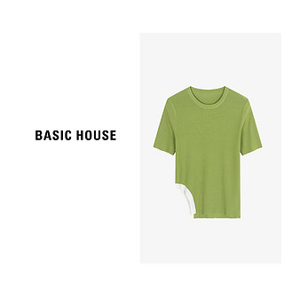 百家好（Basic House）不规则撞色T恤女春季修身显瘦设计感短袖上衣-B0624H5J942 浅兰 F80-120斤