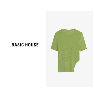 百家好（Basic House）不规则撞色T恤女春季修身显瘦设计感短袖上衣-B0624H5J942 浅兰 F80-120斤