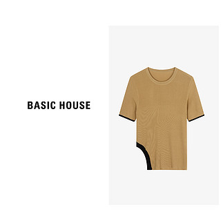 百家好（Basic House）不规则撞色T恤女春季修身显瘦设计感短袖上衣-B0624H5J942 浅兰 F80-120斤