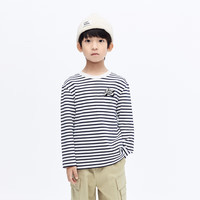 little MO&Co.little moco童装24春装男女童长袖圆领条纹T恤打底KBD1TEE008 蓝白条色 150/72