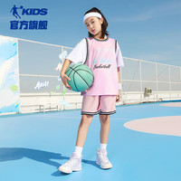 乔丹（QIAODAN）童装2024夏款轻薄女中小吸湿快干短袖套装- 花瓣紫/花瓣紫 140CM