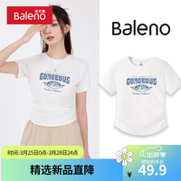班尼路白色短袖t恤女2024新款爆款夏季美式复古修身短款上衣女装 浅粉-绚丽山脉 M