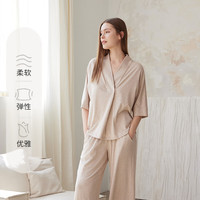 nest designs女士哺乳上衣春夏孕产妇家居服T恤装月子服产后哺乳衣 暖香褐 L