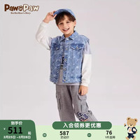 PawinPaw卡通小熊童装2024年春夏季男童满印牛仔马甲外套时尚 Indigo牛仔蓝色/55 140