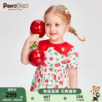 PawinPaw卡通小熊童装24年夏季女宝满印蝴蝶结连衣裙甜美洋气 Red红色/20 110