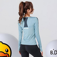 B.Duck 小黄鸭运动衣网纱拼接舒适透气款长袖跑步上衣健身t恤瑜伽服