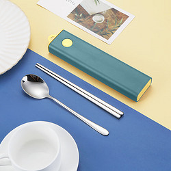 other 其它 筷子三件套304不锈钢抽拉盒便携式餐具韩式勺叉学生户外旅行套装 银色两件套