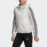 adidas 阿迪达斯 女装运动休闲跑步训练连帽夹克外套三条纹拼接防风防晒上衣