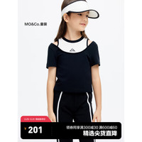little MO&Co.抑菌 little moco童装24夏装女童亲子装假两件露肩短袖T恤衫 黑色 150/72