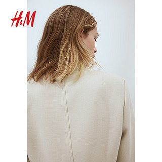 H&M女装短外套2024春季休闲宽松带垫肩按扣单胸袋外套1232070 浅米色 155/80A XS