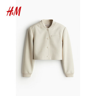 H&M女装短外套2024春季休闲宽松带垫肩按扣单胸袋外套1232070 浅米色 155/80A XS