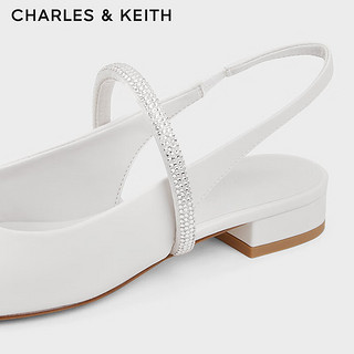 CHARLES&KEITH24春法式亮钻一字带平底尖头凉鞋CK1-70900487 White白色 40