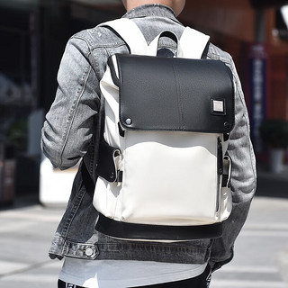 犀统（XITonG）双肩包男休闲商务背包时尚大容量旅行包电脑包初中高中大书包 黑白色