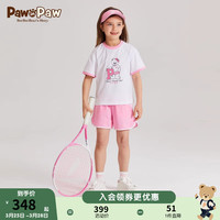 PawinPaw卡通小熊童装2024年夏季男女童撞色运动短袖套装休闲 粉红色/25 130